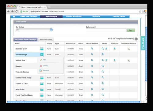 Edit, delete or rename QR code campaigns