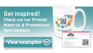 Image of Qr code on a coffee mug and business card